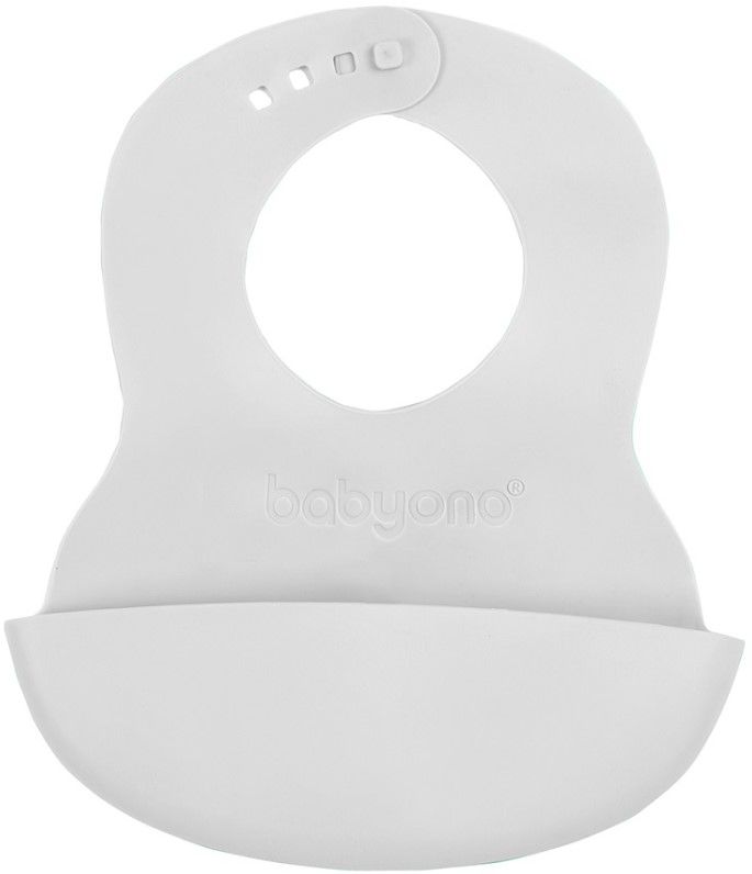 BabyOno Podbradník mäkký plastový s vreckom bez BPA grey 6m+