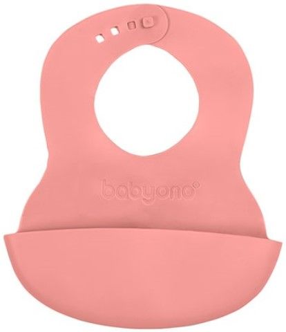 BabyOno Podbradník mäkký plastový s vreckom bez BPA pink 6m+