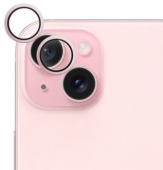 EPICO Hliníkové ochranné sklo na šošovky fotoaparátu pre iPhone 15 / 15 Plus 81112152300001 - ružová