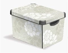 CURVER Box "Deco", béžová, kvetinový vzor, plast, 22 l, s vekom, 188163