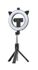 TopQ Bluetooth selfie tyč Ring Light P20D-4 s LED osvetlením čierna 110300
