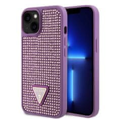 Guess Zadný kryt Rhinestones Triangle Metal Logo pre iPhone 15 Plus Purple