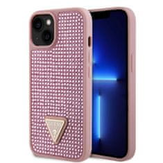 Guess Zadný kryt Rhinestones Triangle Metal Logo pre iPhone 15 Pink