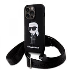 Karl Lagerfeld Zadný kryt Liquid Silicone Crossbody Ikonik pre iPhone 15 Pro Black