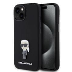 Karl Lagerfeld Zadný kryt Liquid Silicone Metal Ikonik pre iPhone 15 Black