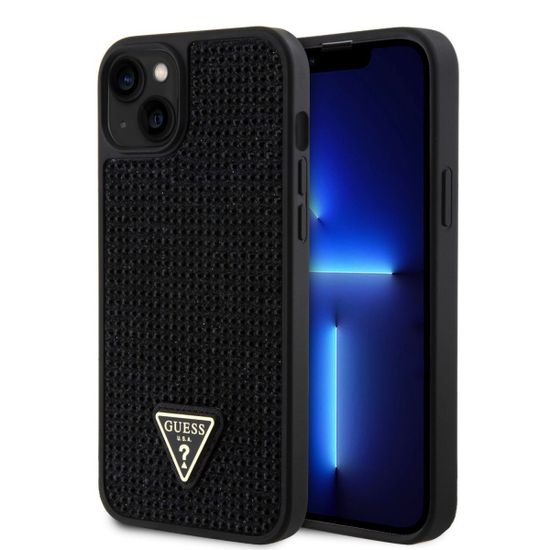 Guess Zadný kryt Rhinestones Triangle Metal Logo pre iPhone 15 Plus Black