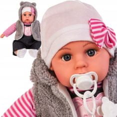 iMex Toys Doris Hovoriaca bábika s cumlíkom v šedom kožuchu