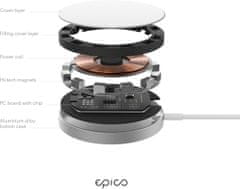 EPICO bezdrátová hliníková nabíječka s podporou uchycení MagSafe, strieborná