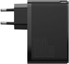BASEUS rychlonabíjecí adaptér GaN2 Pro, 2x USB-C, 2x USB-A, 100W, čierna
