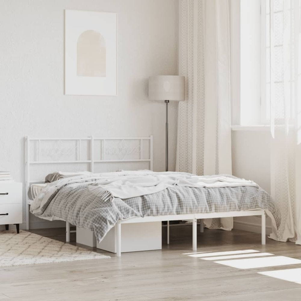 Petromila vidaXL Kovový rám postele s čelom biely 140x190 cm