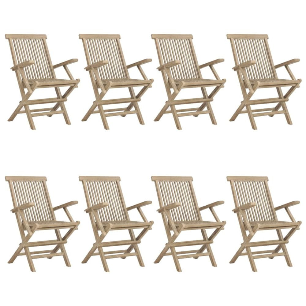 Vidaxl Skladacie záhradné stoličky 8 ks sivé 56x61x89 cm tíkový masív