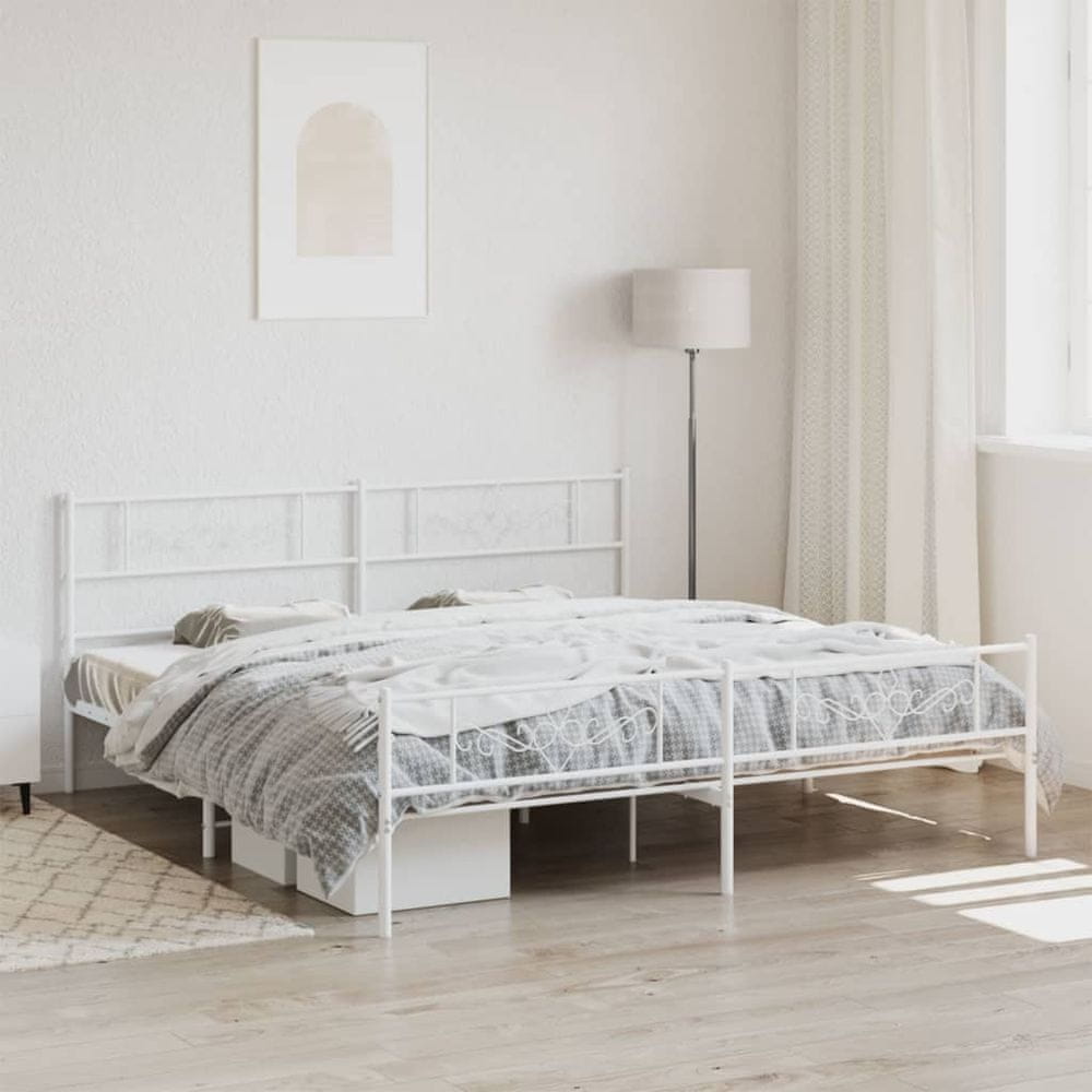 Petromila vidaXL Kovový rám postele s čelom a podnožkou biely 180x200 cm