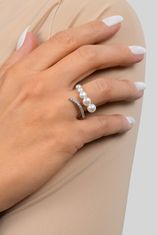 Brilio Silver Elegantný otvorený prsteň s perlami RI098W