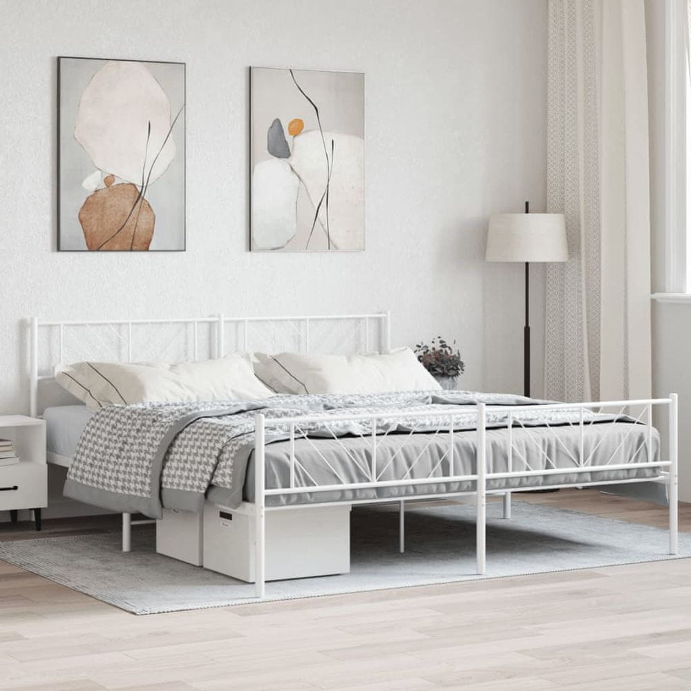 Petromila vidaXL Kovový rám postele s čelom a podnožkou biely 200x200 cm