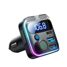 Joyroom JR-CCB01 Bluetooth FM Transmitter autonabíjačka 2x USB / USB-C 48W, čierna