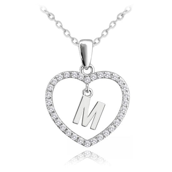 MINET Strieborný náhrdelník písmeno v srdci "M" so zirkónmi JMAS900MSN45