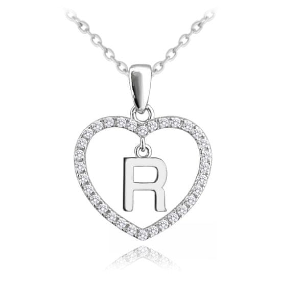 MINET Strieborný náhrdelník písmeno v srdci "R" so zirkónmi JMAS900RSN45