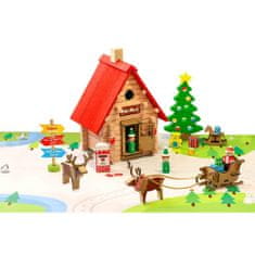 Jeujura Dřevěná stavebnice 90 dílů Vánoční chata