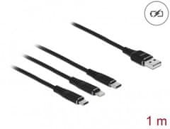 DELOCK Nabíjací kábel USB 3 v 1 pre Lightning / Micro USB / USB Type-C , 1 m čierna
