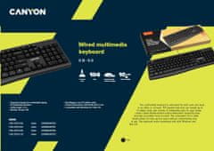 Canyon drôtová klávesnica KB-50, USB, nízky zdvih, tenký dizajn, chocolate key cap