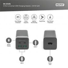 Digitus 4portový nabíjací adaptér USB, 150W GaN 150W, 2x USB-C, 2x USB-A, PD3.0