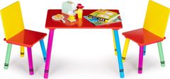 EcoToys Detský drevený stôl s dvoma stoličkami farebný