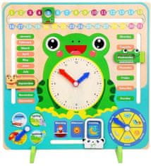 TMN Detský drevený vzdelávací kalendár s hodinami v angličtine