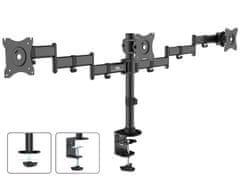 Maclean Stolný držiak Maclean pre 3 LCD monitory, dvojité rameno, VESA 75x75 a 100x100, 13"-27", 8 kg, MC-691