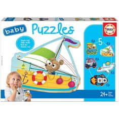 EDUCA Baby puzzle Zvieratká v dopravných prostriedkoch 5v1 (3-5 dielikov)