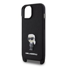 Karl Lagerfeld Kryt na mobil Saffiano Crossbody Metal Ikonik na Apple iPhone 15 - černý