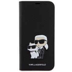 Karl Lagerfeld Pouzdro na mobil flipové Saffiano Karl and Choupette NFT na Apple iPhone 15 Pro Max - černé