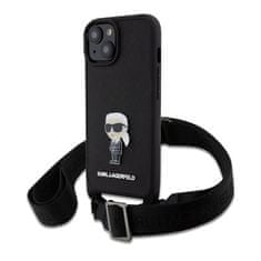 Karl Lagerfeld Kryt na mobil Saffiano Crossbody Metal Ikonik na Apple iPhone 15 - černý