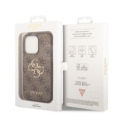 Guess Kryt na mobil 4G Metal Logo na Apple iPhone 15 Pro - hnědý