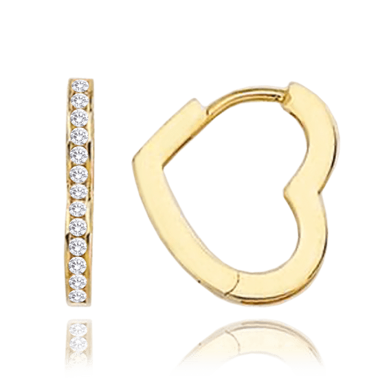 MINET Zlaté náušnice srdiečka s bielymi zirkónmi Au 585/1000 1,90g