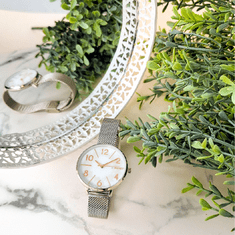 MINET Strieborné dámske hodinky PRAGUE Silver Flower Mesh