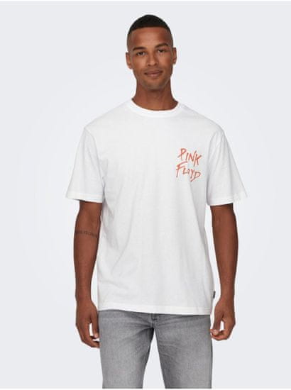 ONLY&SONS Biele pánske tričko s krátkym rukávom ONLY & SONS Pink Floyd
