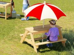 Classic world Detský drevený stôl s lavicami a slnečníkom , vonkajší