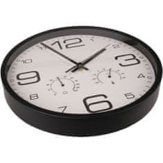 Indecor Čierne nástenné hodiny s teplomerom 33 cm