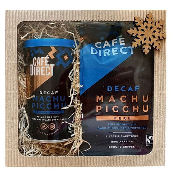Cafédirect Darčekový bezkofeínový balíček Machu Picchu instantná káva a mletá káva bez kofeínu