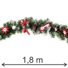 Aga Vianočná girlanda s ozdobami 180 cm Červeno-biela