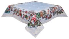 Dům Vánoc Gobelínový vianočný obrus s motívom Zasnežená dedinka 137x137 cm