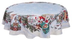 Dům Vánoc Gobelínový vianočný obrus s motívom Zasnežená dedinka okrúhly 140 cm