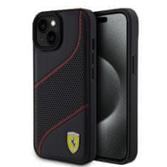 Ferrari Zadný kryt PU Leather Perforated Slanted Line pre iPhone 15 Black