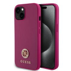 Guess Zadný kryt PU 4G Strass Metal Logo pre iPhone 15 Pink