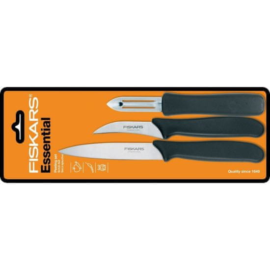 FISKARS Essential sada na loupání - nůž loupací, nůž okrajovací, škrabka na zeleninu