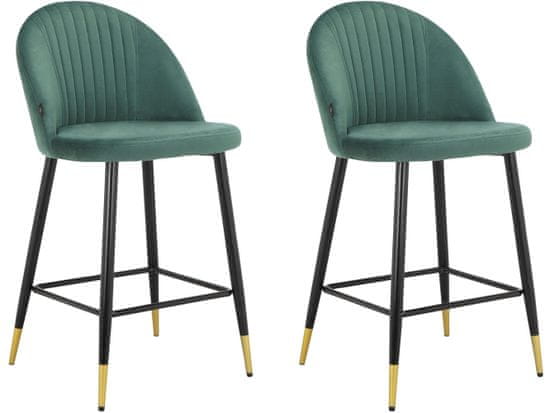 Danish Style Barové stoličky Marlis (SET 2 ks), zamat, zelená