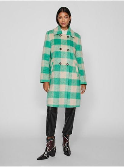 VILA Zeleno-béžový dámsky kockovaný kabát VILA Viorta