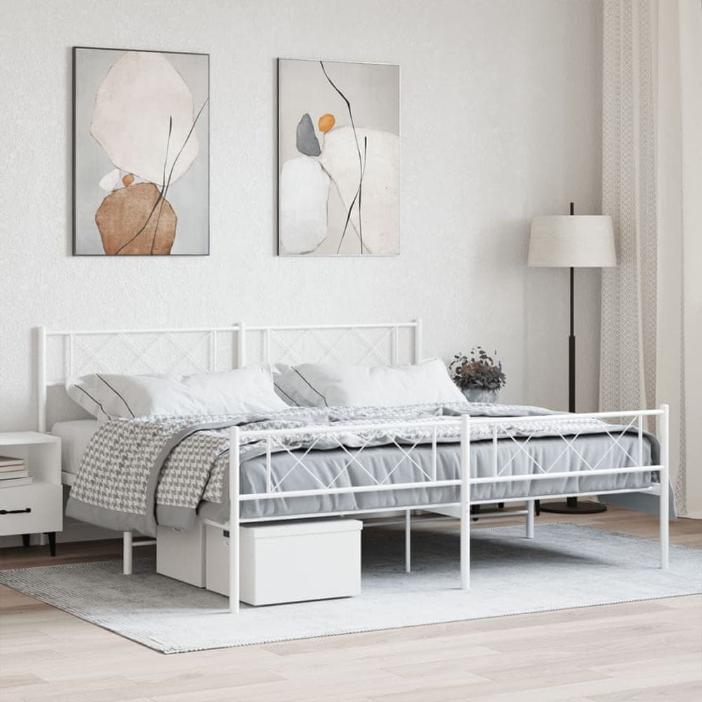 Petromila vidaXL Kovový rám postele s čelom a podnožkou biely 183x213 cm