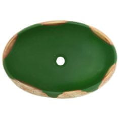 Vidaxl Umývadlo na dosku zeleno-hnedé oválne 59x40x15 cm keramické