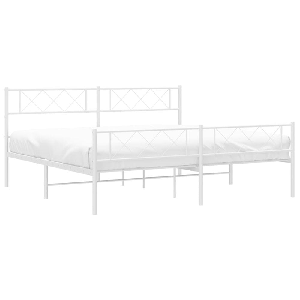 Vidaxl Kovový rám postele s čelom a podnožkou biely 183x213 cm